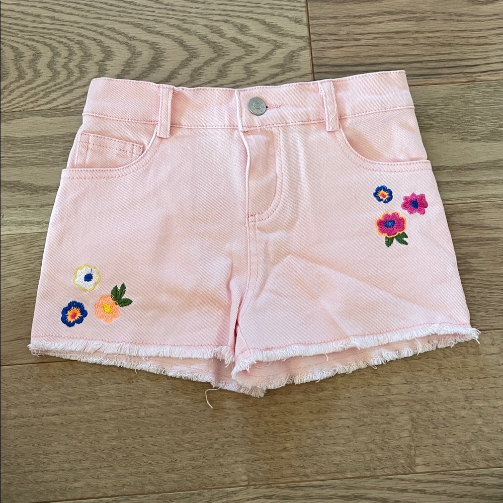 Hannah Banana Pink Denim Shorts with Floral Embroidery